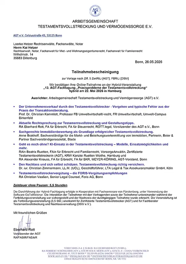 Kai Hetzer - Fortbildung: Erbrecht – Praxisprobleme der Testamentsvollstreckung Kai Hetzer - Fortbildung: Erbrecht – Praxisprobleme der Testamentsvollstreckung